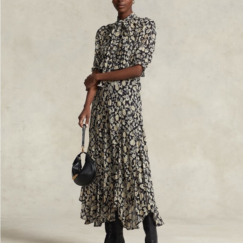Ralph Lauren Black and White Ruffled Maxi Dress
